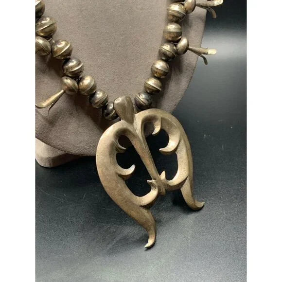 Squash Blossom NAJA Pendant Sterling Silver Native American Silver Pearls Long C